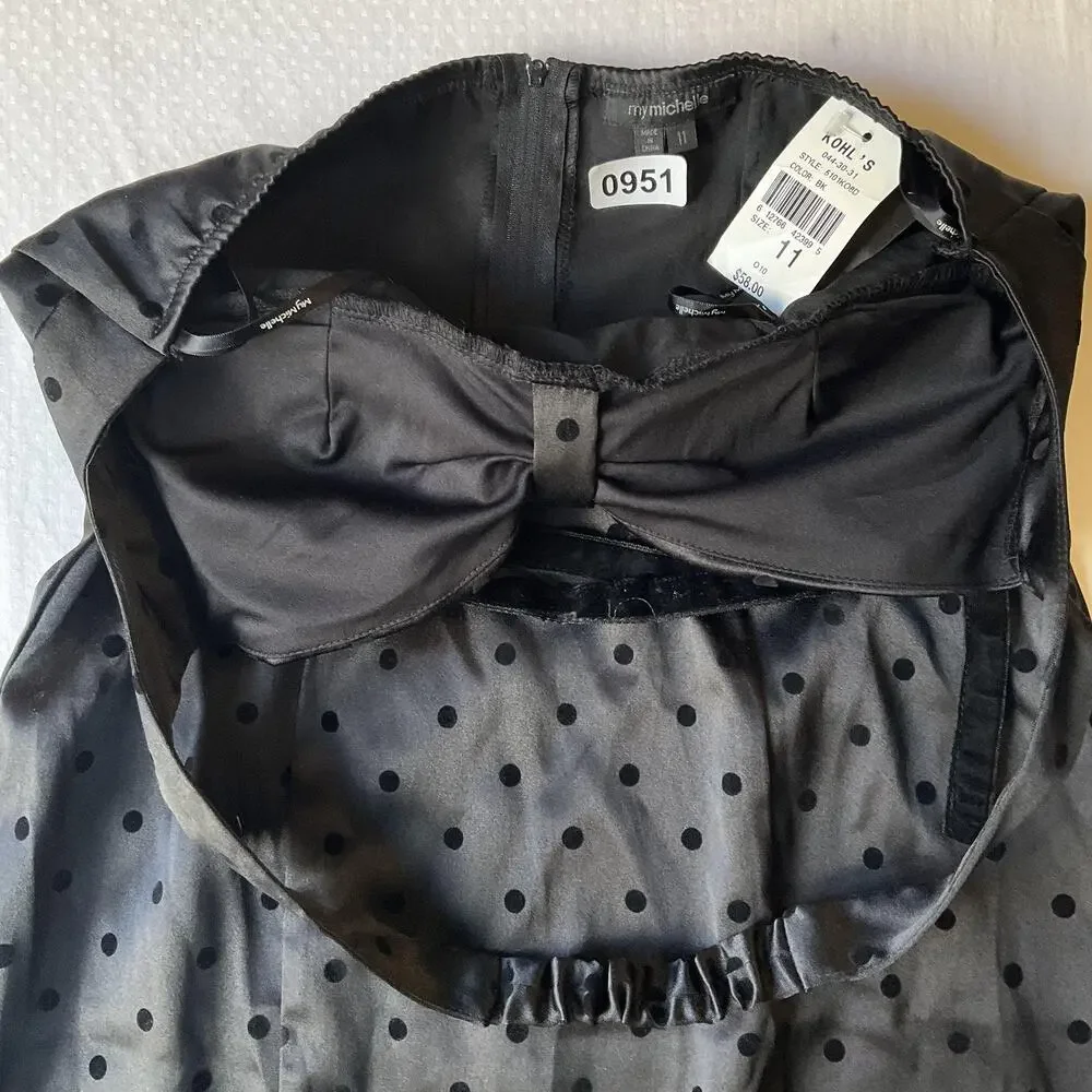 My Michelle Women Dress 11 Black Polka Dot Sheath Satin Coquettecore Bow - Picture 3 of 9